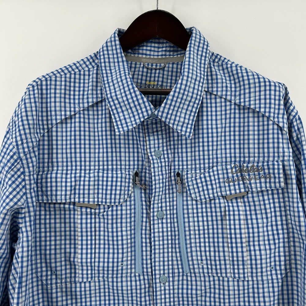 Cabelas Guidewear Fishing Shirt Mens 3XL Blue Check Vented UPF 50 Repel Shield